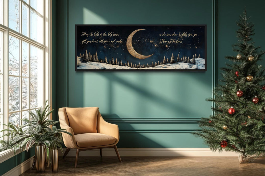 Gold Crescent Moon And Stars Christmas Blessings Wall Art