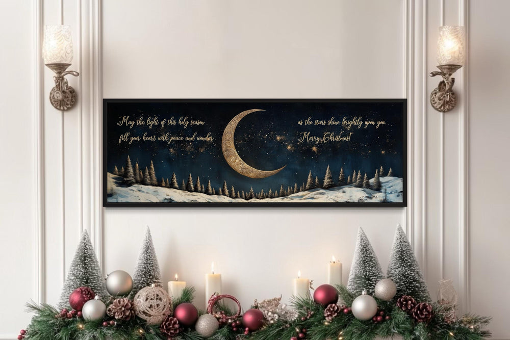 Gold crescent moon and stars Christmas blessings wall art.
