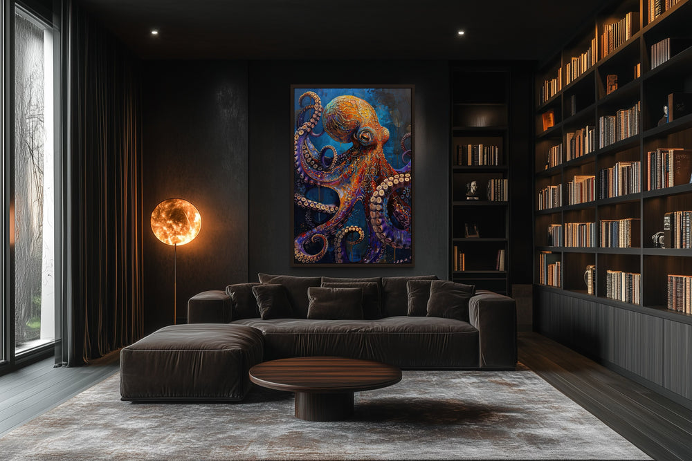 Gold Purple Octopus Framed Canvas Wall Art