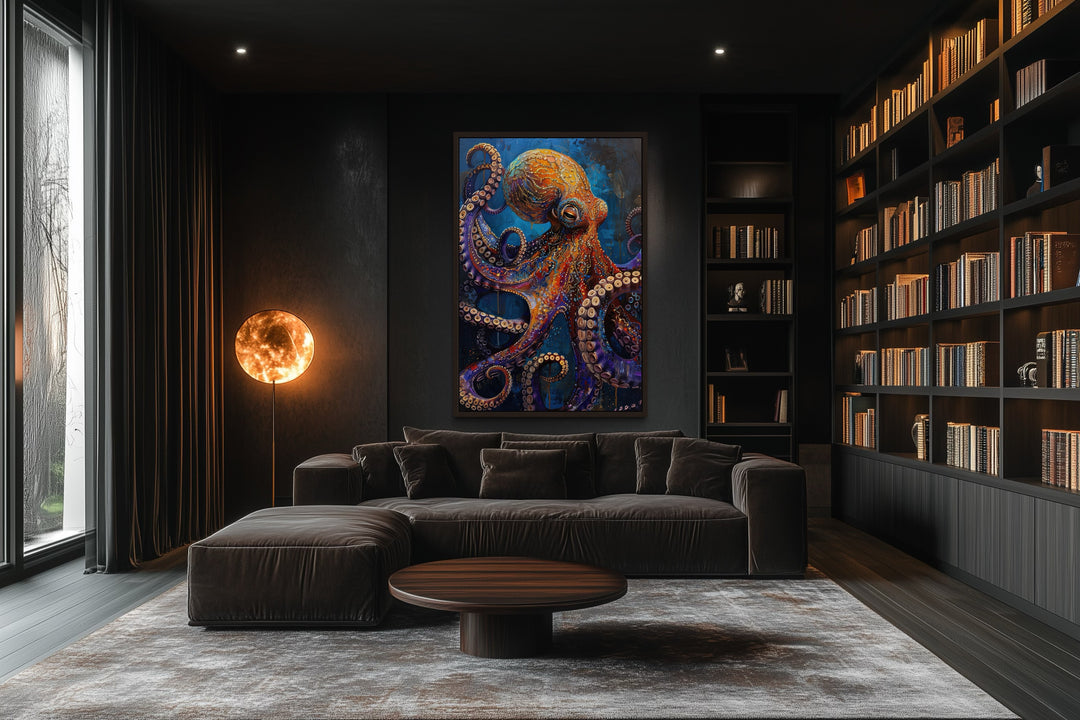 Gold Purple Octopus Framed Canvas Wall Art