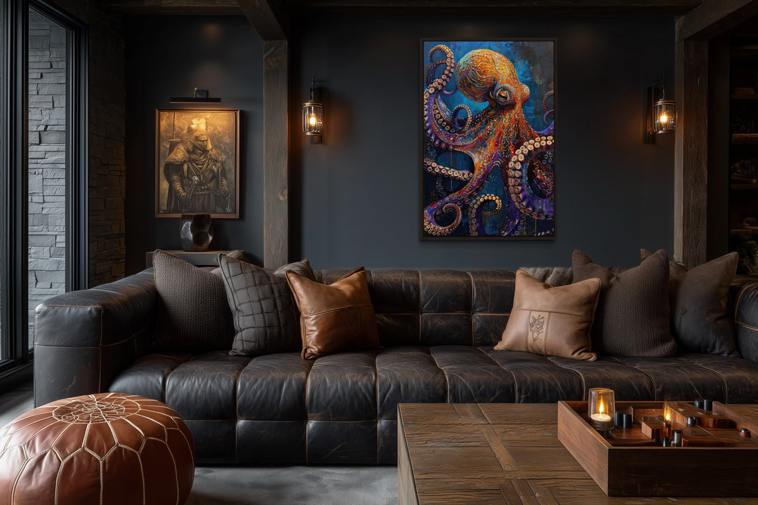 Gold Purple Octopus Framed Canvas Wall Art