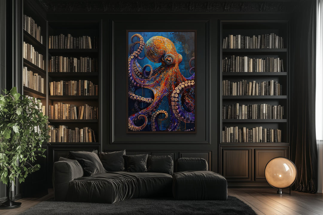 Gold Purple Octopus Framed Canvas Wall Art