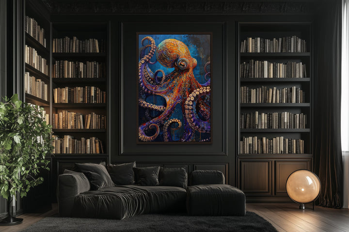 Gold Purple Octopus Framed Canvas Wall Art