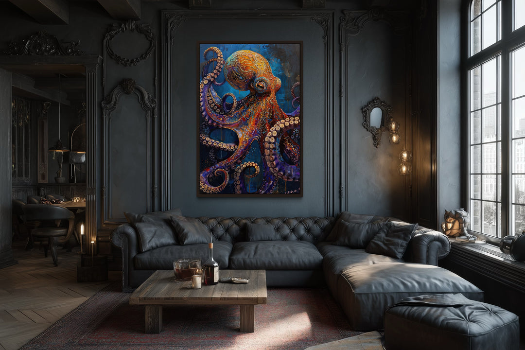 Gold Purple Octopus Framed Canvas Wall Art