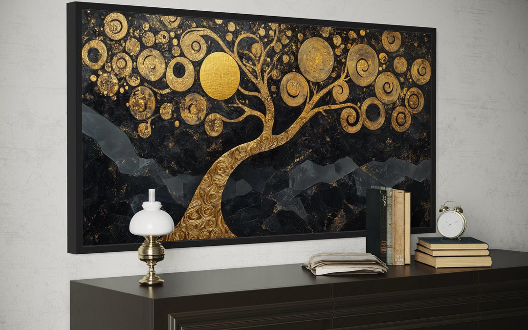 Gold Tree of Life Wall Art on Black Background