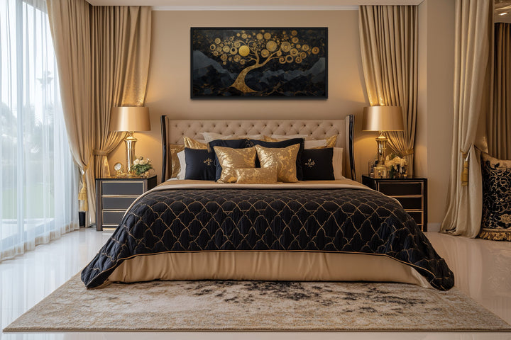 Gold Tree of Life Wall Art on Black Background