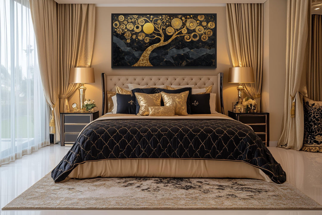 Gold Tree of Life Wall Art on Black Background