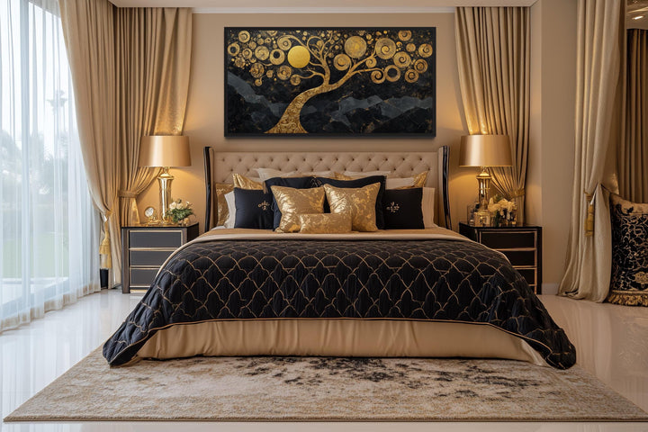 Gold Tree of Life Wall Art on Black Background