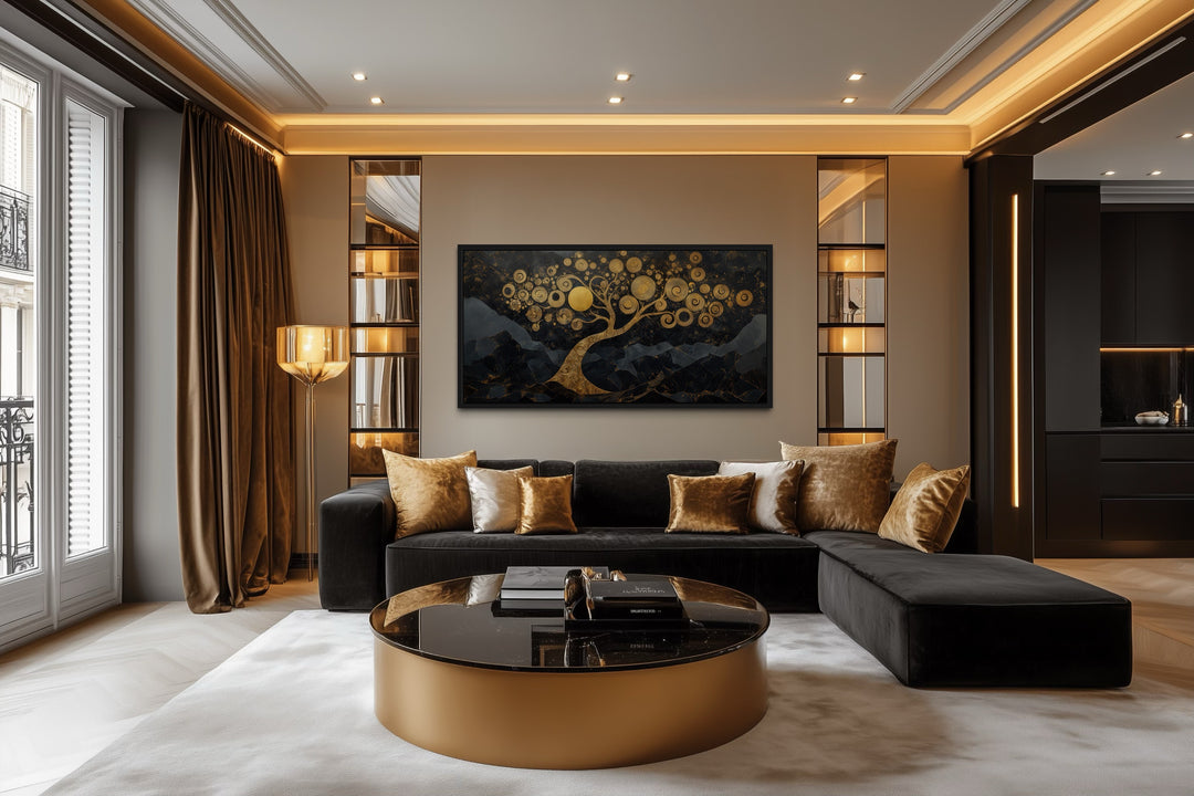 Gold Tree of Life Wall Art on Black Background