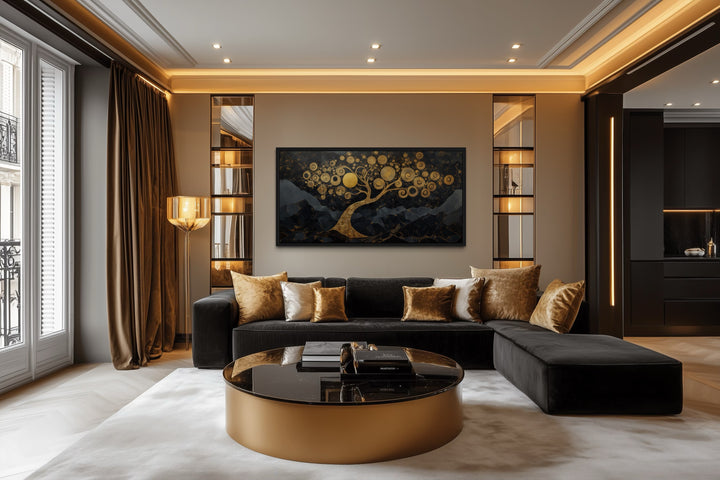 Gold Tree of Life Wall Art on Black Background