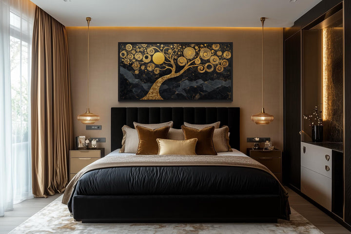 Gold Tree of Life Wall Art on Black Background