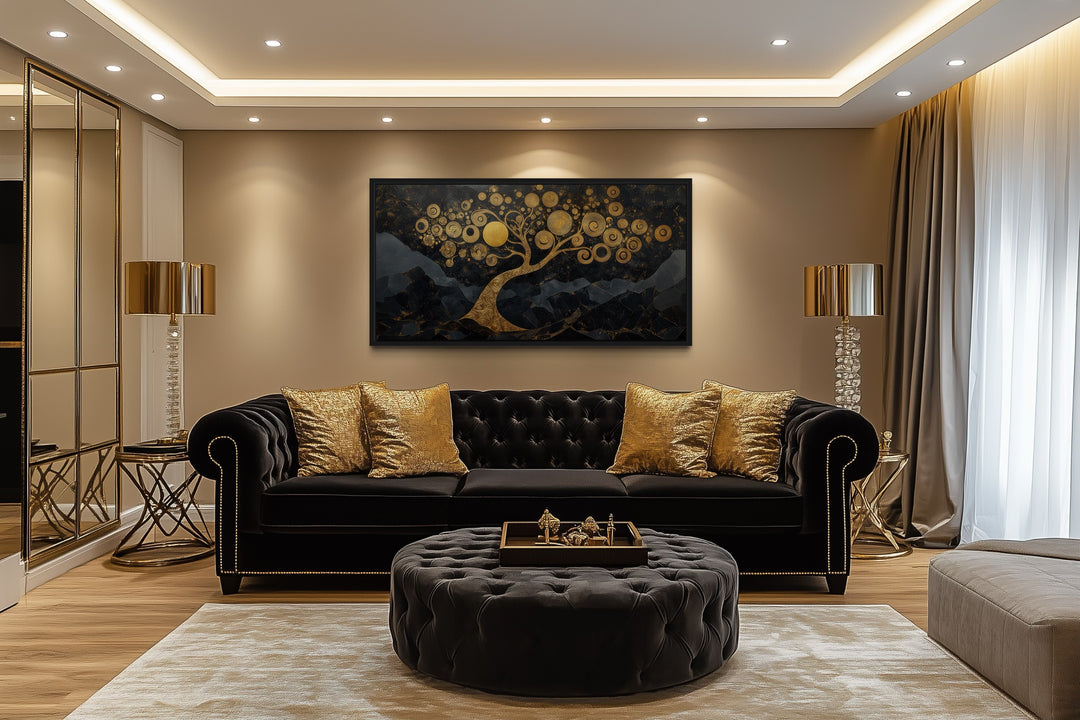 Gold Tree of Life Wall Art on Black Background