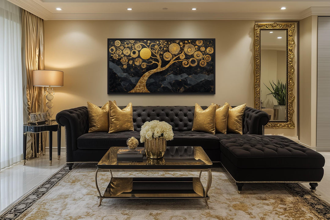 Gold Tree of Life Wall Art on Black Background
