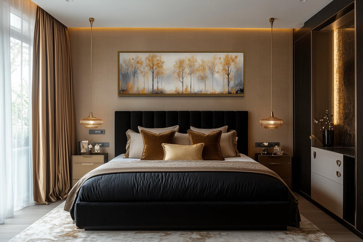 Golden Autumn Trees Long Horizontal Canvas Wall Art