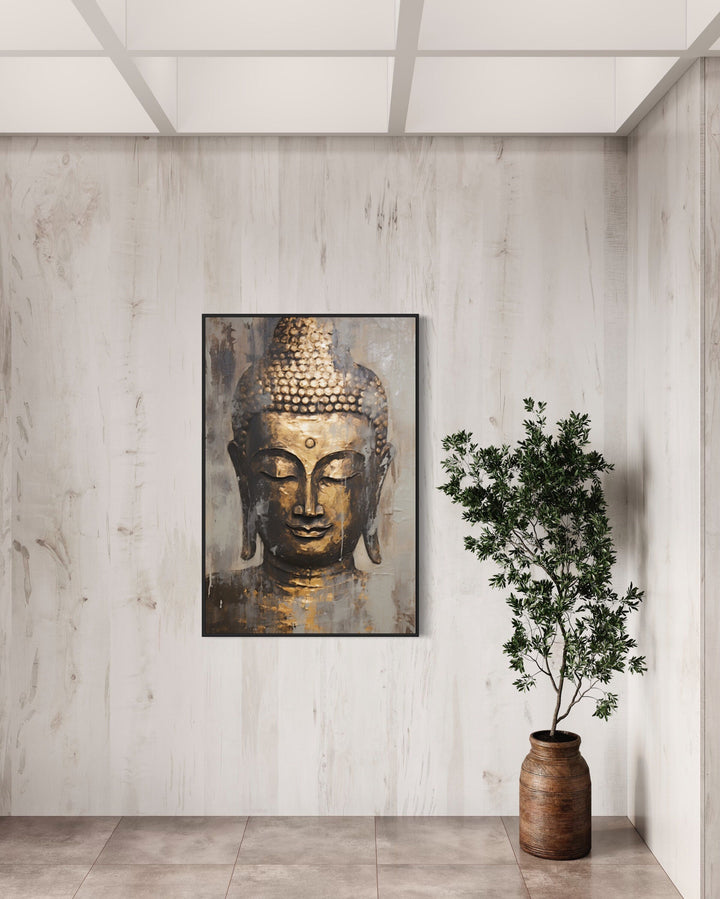 Golden Buddha Indian Framed Canvas Wall Art