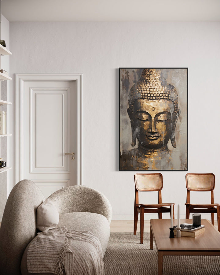 Golden Buddha Indian Framed Canvas Wall Art