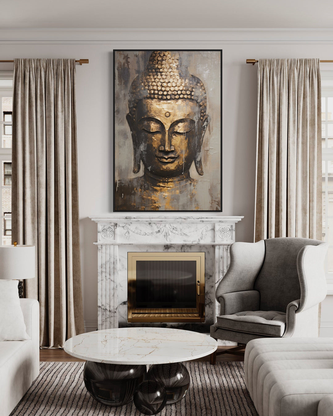 Golden Buddha Indian Framed Canvas Wall Art