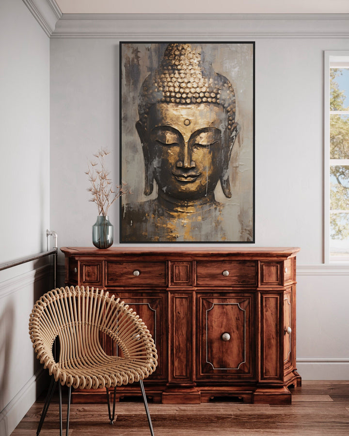 Golden Buddha Indian Framed Canvas Wall Art