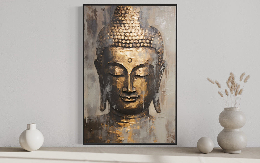 Golden Buddha Indian Framed Canvas Wall Art