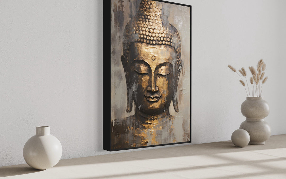 Golden Buddha Indian Framed Canvas Wall Art