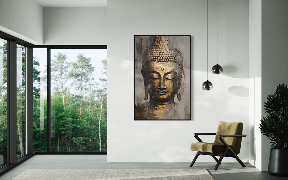 Golden Buddha Portrait Indian Framed Canvas Wall Art-Wall Decor Delights