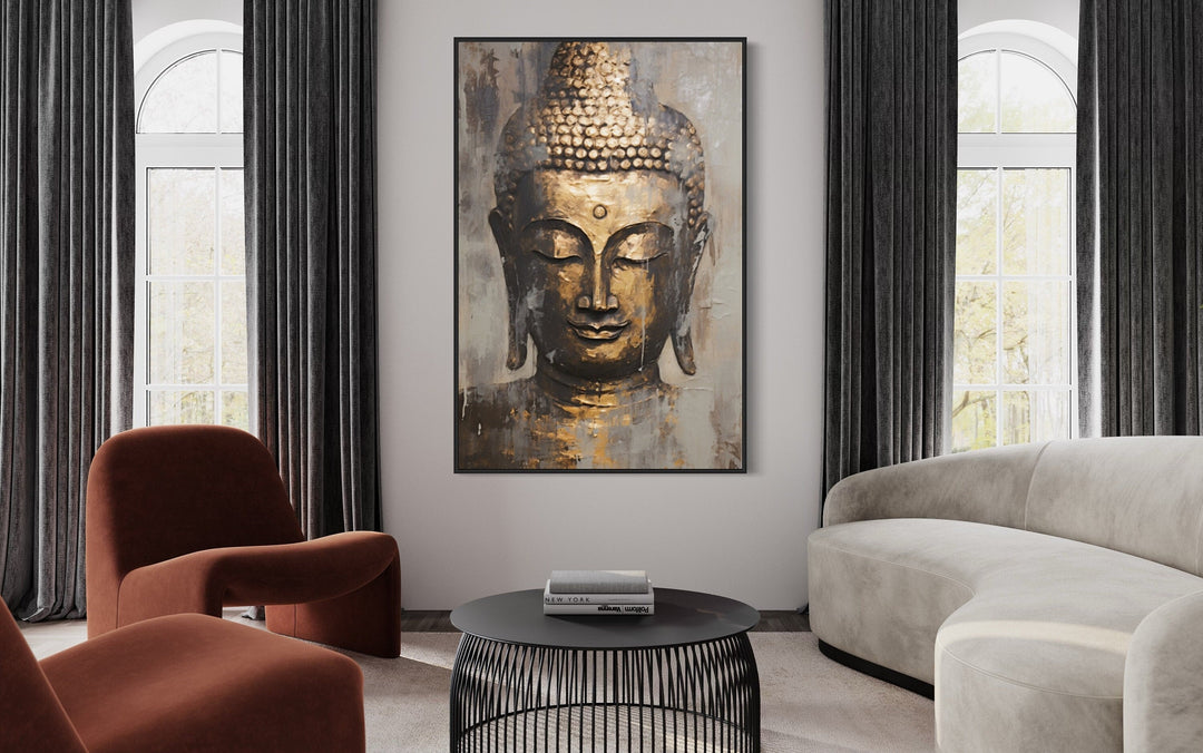 Golden Buddha Portrait Indian Framed Canvas Wall Art-Wall Decor Delights