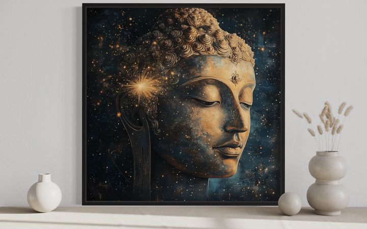 Golden Buddha in Cosmic Galaxy Canvas Art - Meditation and Zen Decor