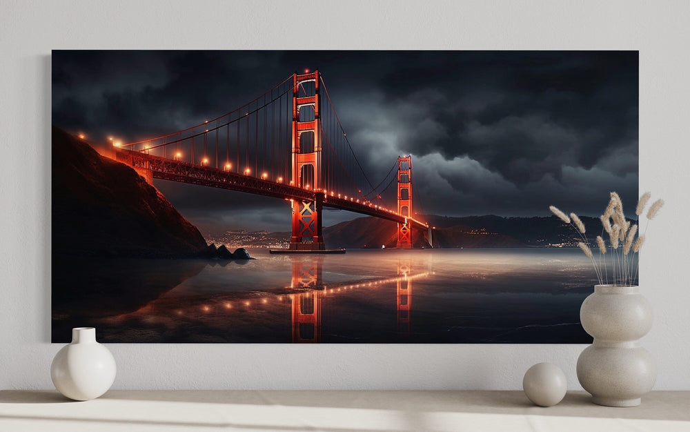 Golden Gate Bridge Skyline at Night San Francisco Framed Canvas Wall Art close up