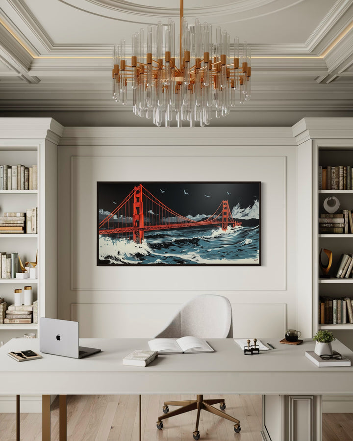 Golden Gate Bridge Skyline at Night San Francisco Framed Canvas Wall Art