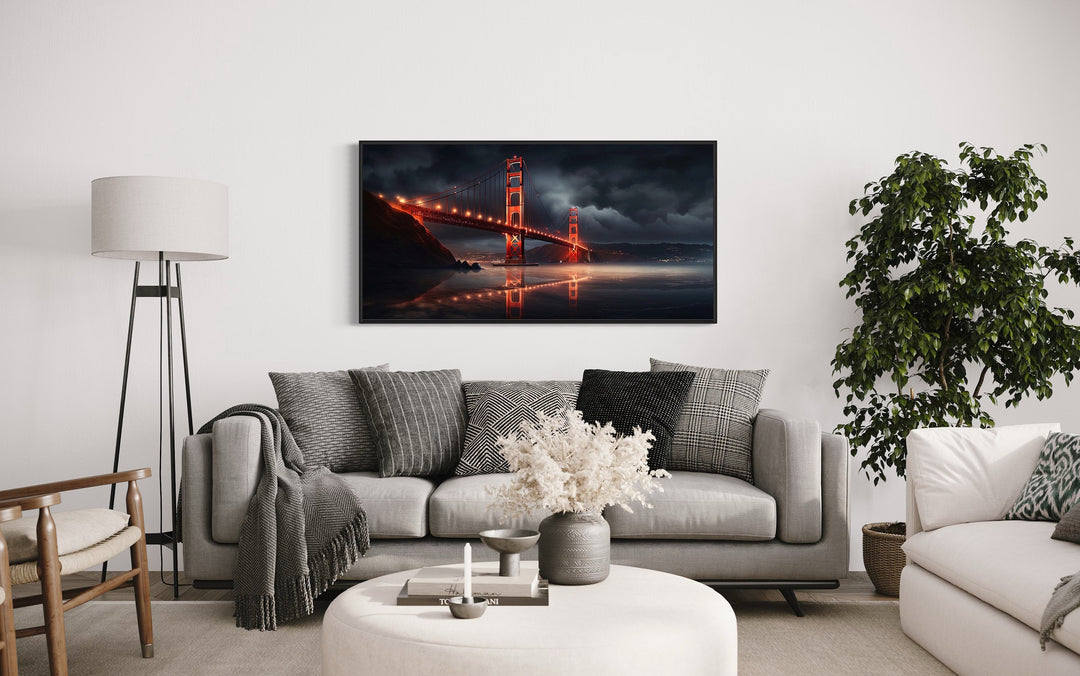 Golden Gate Bridge Skyline at Night San Francisco Framed Canvas Wall Art