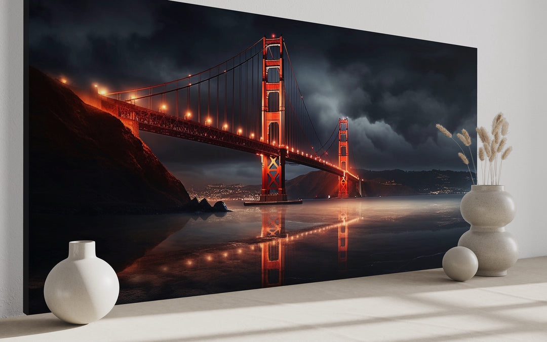 Golden Gate Bridge Skyline at Night San Francisco Framed Canvas Wall Art