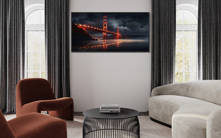 Golden Gate Bridge Skyline at Night San Francisco Framed Canvas Wall Art