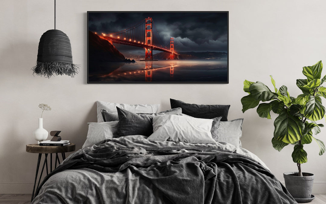 Golden Gate Bridge Skyline at Night San Francisco Framed Canvas Wall Art