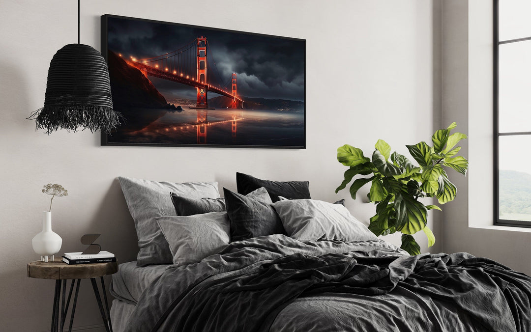 Golden Gate Bridge Skyline at Night San Francisco Framed Canvas Wall Art