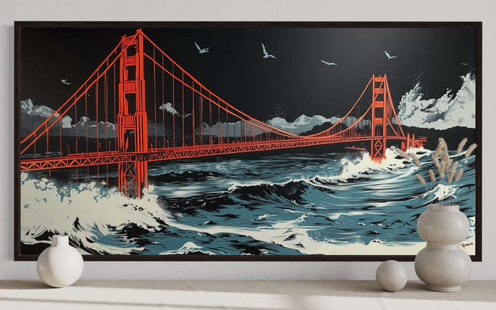 Golden Gate Bridge Skyline at Night San Francisco Framed Canvas Wall Art