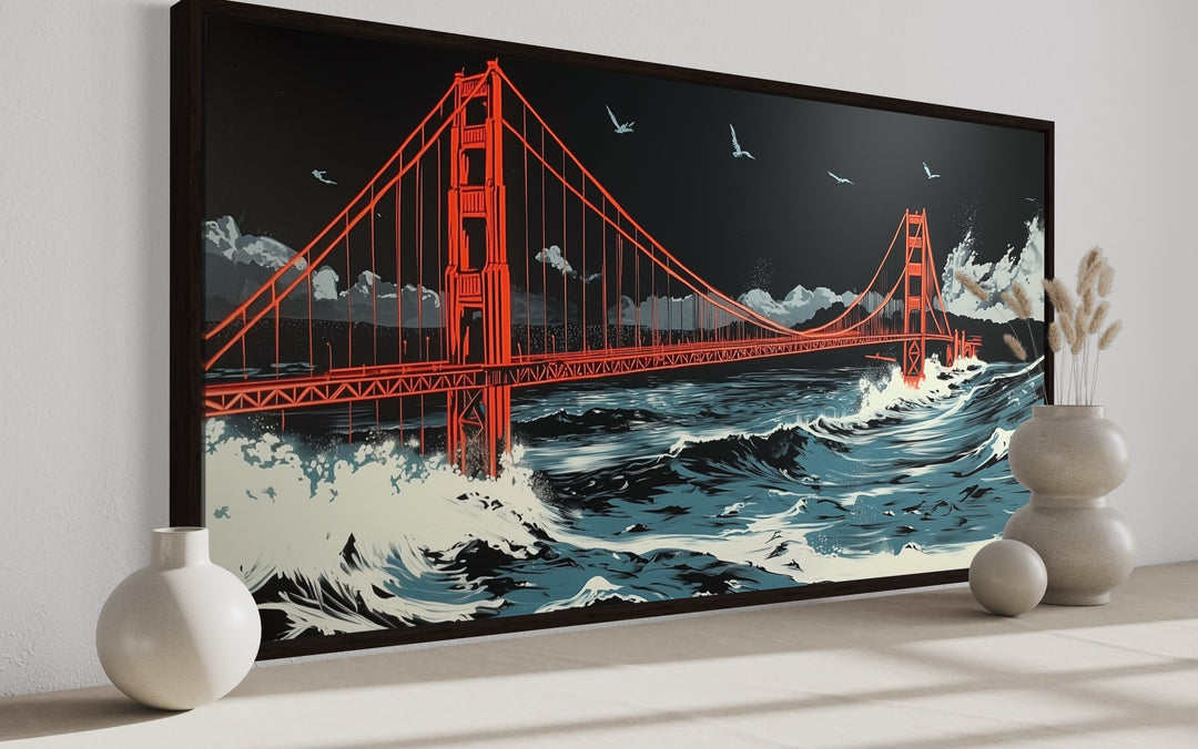 Golden Gate Bridge Skyline at Night San Francisco Framed Canvas Wall Art