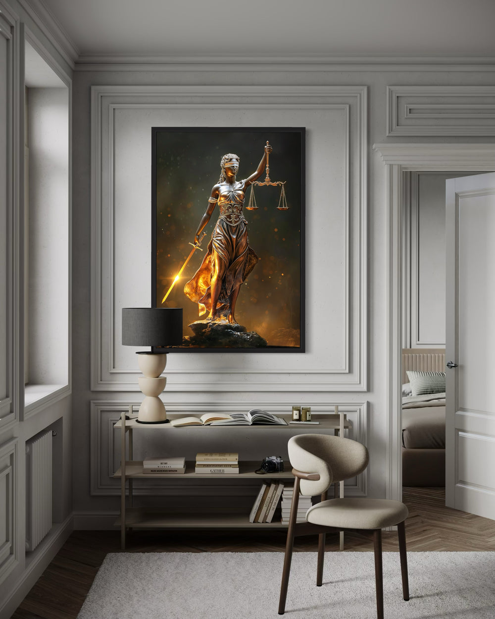 Golden Lady Justice Law Office Framed Canvas Wall Art