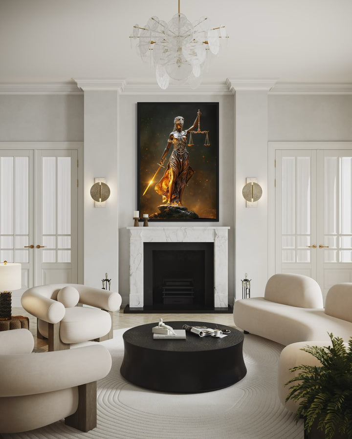 Golden Lady Justice Law Office Framed Canvas Wall Art
