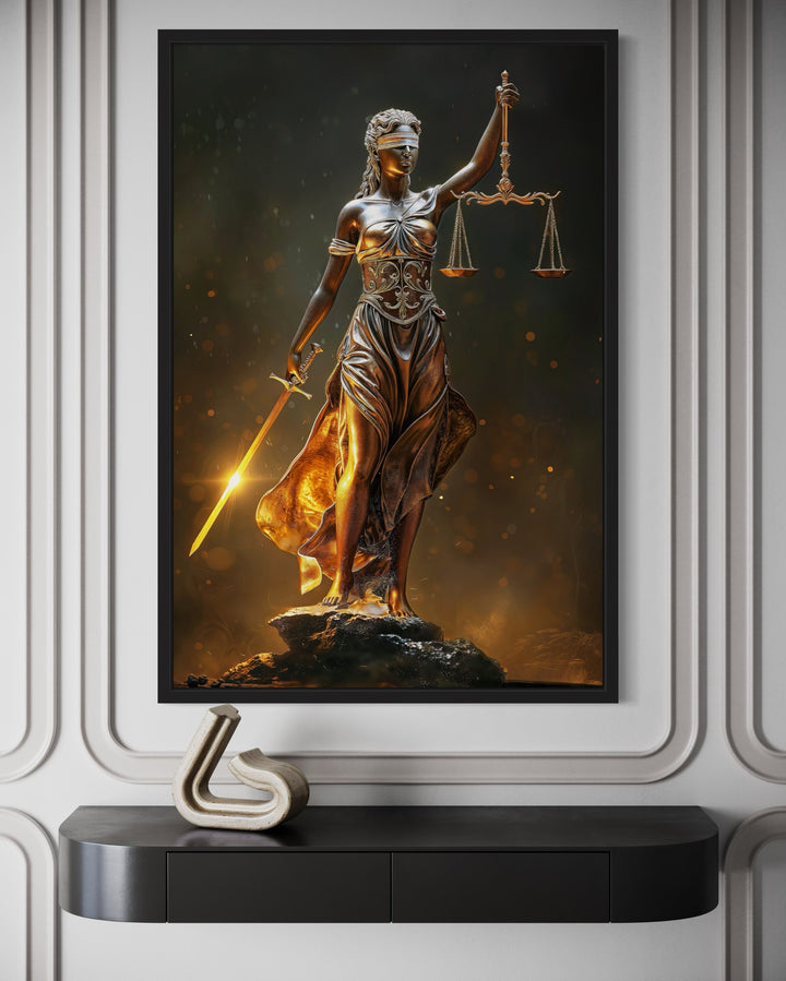 Golden Lady Justice Law Office Framed Canvas Wall Art