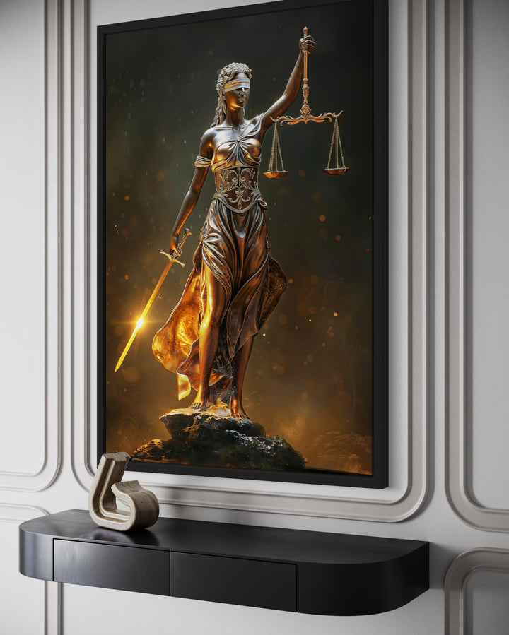 Golden Lady Justice Law Office Framed Canvas Wall Art