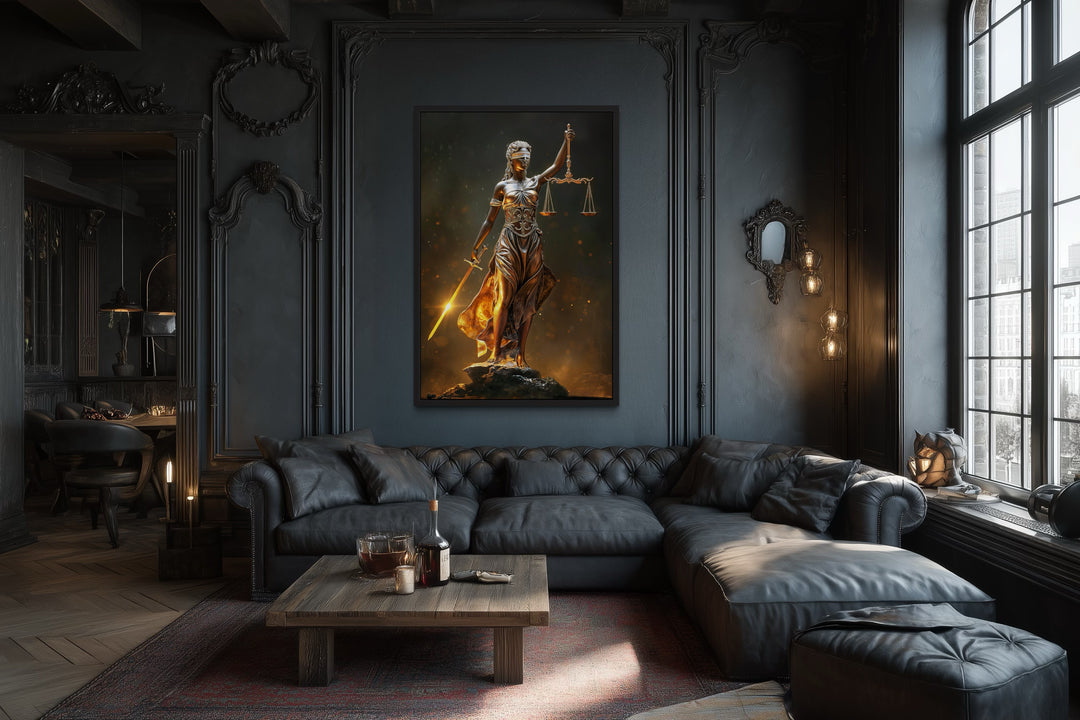 Golden Lady Justice Law Office Framed Canvas Wall Art
