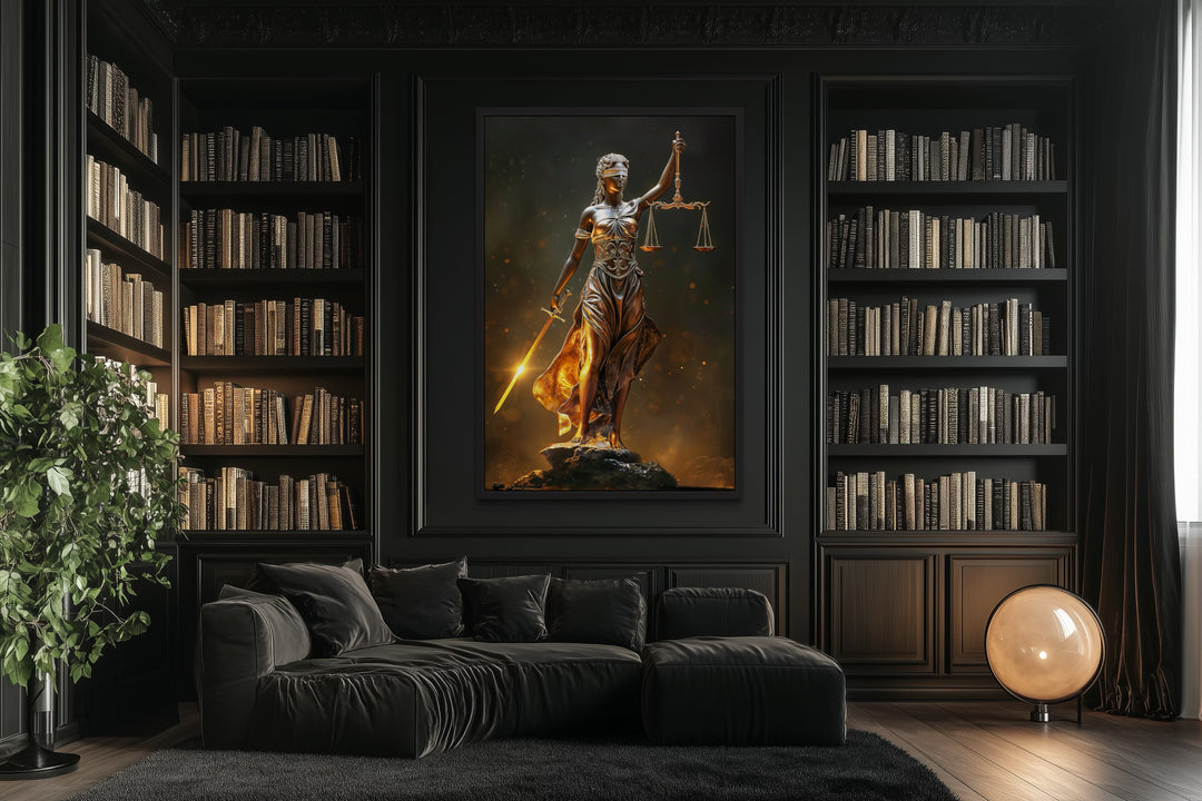 Golden Lady Justice Law Office Framed Canvas Wall Art