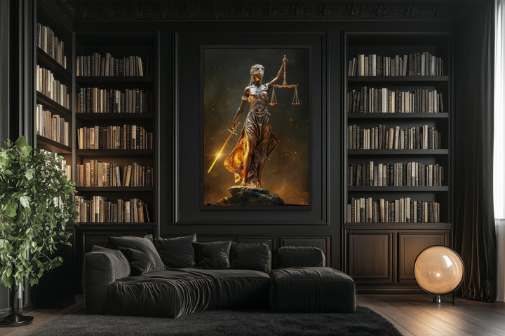 Golden Lady Justice Law Office Framed Canvas Wall Art