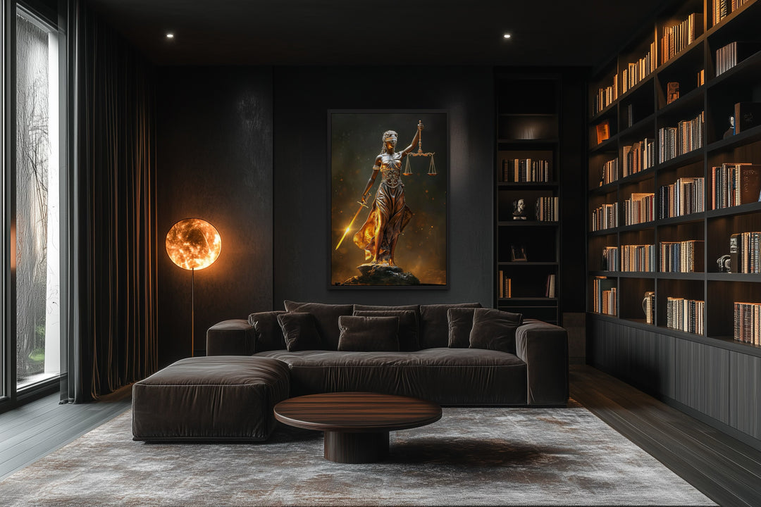 Golden Lady Justice Law Office Framed Canvas Wall Art