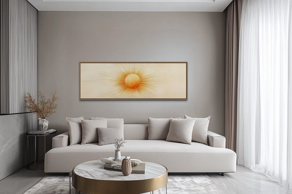 Golden Neutral Sun Long Horizontal Celestial Canvas Wall Art