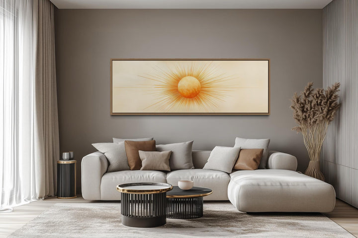 Golden Neutral Sun Long Horizontal Celestial Canvas Wall Art