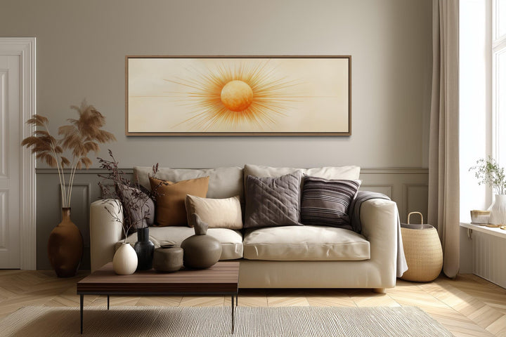 Golden Neutral Sun Long Horizontal Celestial Canvas Wall Art