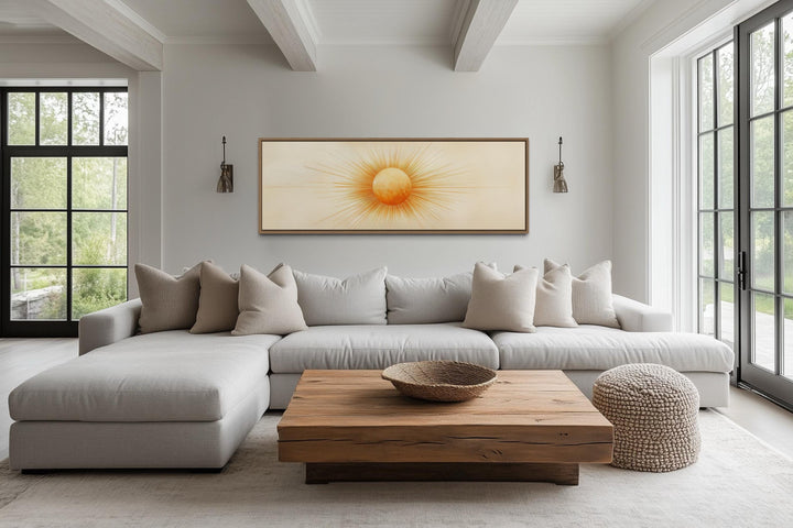 Golden Neutral Sun Long Horizontal Celestial Canvas Wall Art