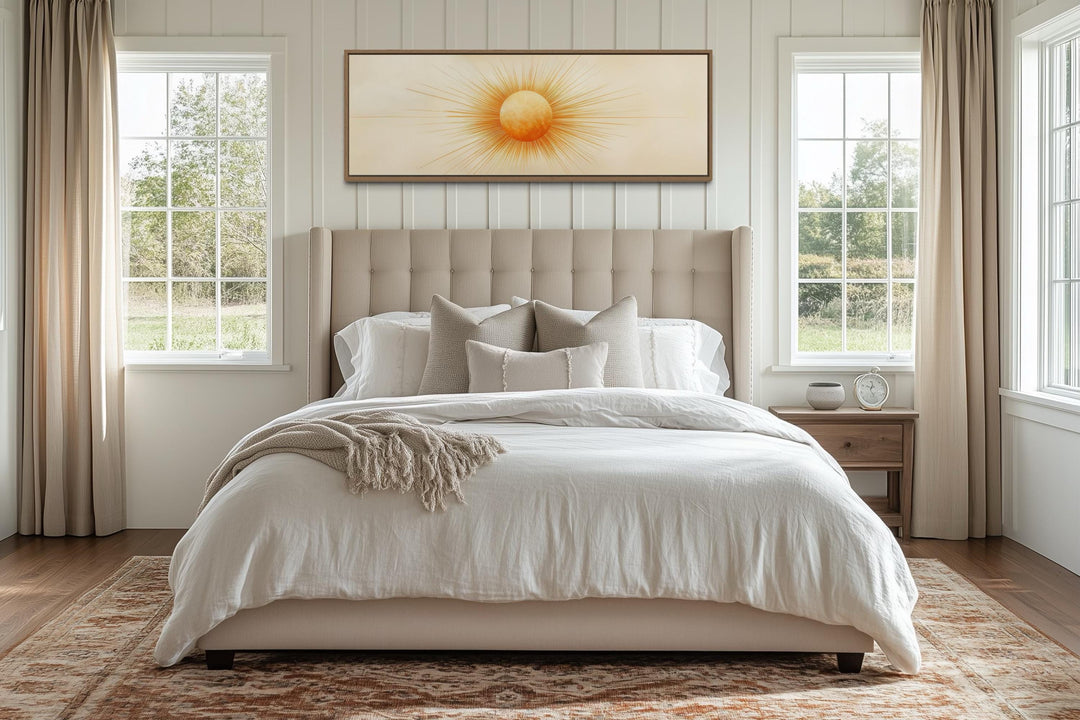 Golden Neutral Sun Long Horizontal Celestial Canvas Wall Art