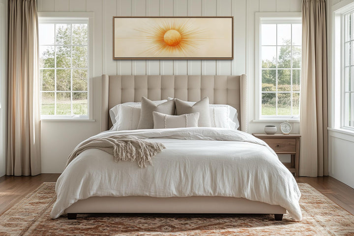 Golden Neutral Sun Long Horizontal Celestial Canvas Wall Art